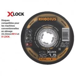 Pack 100 disques à tronçonner Rhodius 125 x 1,5 mm Inox XT70 M14/X-LOCK